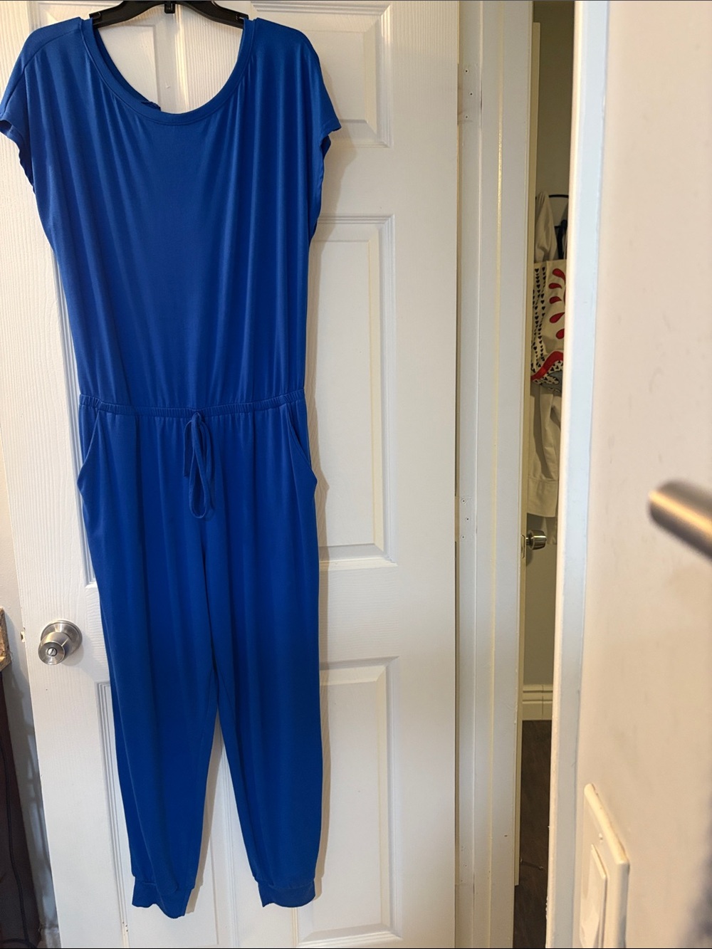 Prettygarden Blue Short-Sleeve Drawstring Jumpsuit